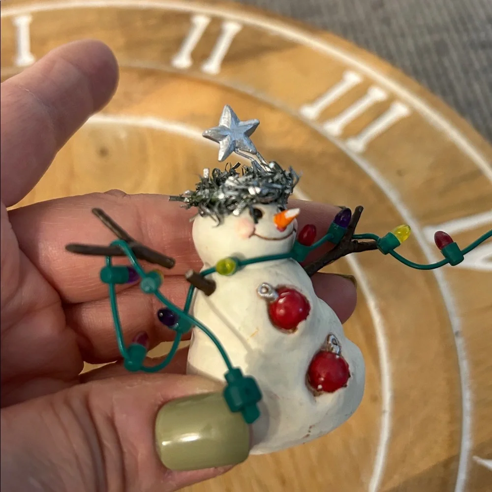 Hallmark Christmas tree ornament trio: 1991 Santa, 2000 chair, 2001 snowman